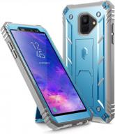 galaxy a6 kickstand rugged case, poetic revolution full-body rugged heavy duty case with [built-in-screen protector] for samsung galaxy a6 (2018)(do not fit galaxy a6 plus) - blue logo