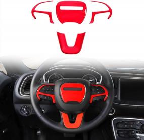 img 4 attached to Voodonala For Challenger Charger Steering Wheel Cover Trim For 2015-2022 Dodge Challenger Charger Red, 4Pcs