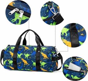 img 1 attached to Детская спортивная сумка для мальчиков с отделением для обуви и мокрым карманом - темно-синий динозавр