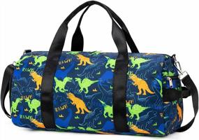 img 4 attached to Детская спортивная сумка для мальчиков с отделением для обуви и мокрым карманом - темно-синий динозавр