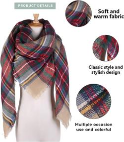 img 3 attached to 🧣 Warm Tartan Checked Shaw: Stylish Plaid Blanket Scarf for Women