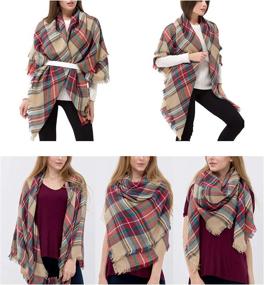 img 2 attached to 🧣 Warm Tartan Checked Shaw: Stylish Plaid Blanket Scarf for Women