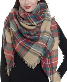 img 4 attached to 🧣 Warm Tartan Checked Shaw: Stylish Plaid Blanket Scarf for Women