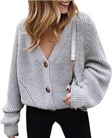 img 4 attached to Women'S V Neck Button Down Cardigan Sweater Tops - Asskdan Lantern Sleeve Knitwear