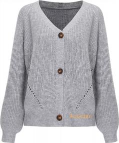 img 1 attached to Women'S V Neck Button Down Cardigan Sweater Tops - Asskdan Lantern Sleeve Knitwear