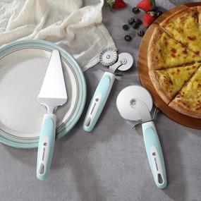 img 3 attached to Efficient 3-Piece Stainless Steel Pizza Cutter And Cake Server Set In Green - Includes Razor-Sharp Blade, Double Cutter Wheel, Serrated Server, And Oven Mitt!