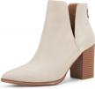 chic and sophisticated: women's pointed toe booties with stacked block heel and cutout design logo