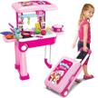 kids kitchen playset with accessories - pretend play cooking set for boys & girls, pots, pans, dishes, cups, utensils and food toys in adorable travel suitcase with light and sound effects logo