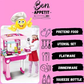 img 1 attached to Kids Kitchen Playset With Accessories - Pretend Play Cooking Set For Boys & Girls, Pots, Pans, Dishes, Cups, Utensils And Food Toys In Adorable Travel Suitcase With Light And Sound Effects