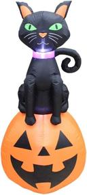 img 4 attached to Inflatable Halloween Display: 5-Foot Scary Black Cat On Jack O' Lantern Yard Art Décor For Spooky Town By ProductWorks