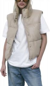 img 4 attached to Women'S Lightweight Faux Leather Puffer Vest - Winter Zip Up Stand Collar Padded Gilet By Tanming