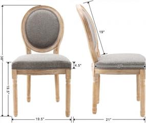 img 2 attached to Set Of 4 Driftwood Guyou Upholstered Dining Chairs With Antique French Country Design And Vintage Round Back. Distressed Grey Fabric And Wood Accent Chairs For Kitchen Or Living Room.