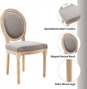 img 1 attached to Set Of 4 Driftwood Guyou Upholstered Dining Chairs With Antique French Country Design And Vintage Round Back. Distressed Grey Fabric And Wood Accent Chairs For Kitchen Or Living Room.