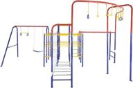 experience the ultimate outdoor fun with activplay modular jungle gym: swing set, monkey bars, hanging bridge and jungle line kit in red, blue and yellow! logo