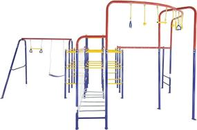 img 4 attached to Experience The Ultimate Outdoor Fun With ActivPlay Modular Jungle Gym: Swing Set, Monkey Bars, Hanging Bridge And Jungle Line Kit In Red, Blue And Yellow!