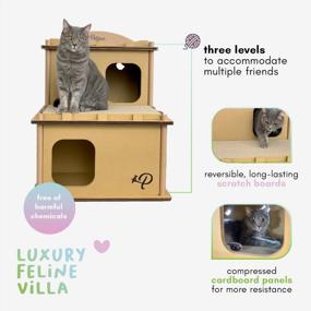 img 1 attached to PETIQUE Cat Villa Cardboard Scratcher Tower, Modern Indoor/Outdoor Cat House Furniture, Planet-Friendly Playground For Cats & Small Dogs