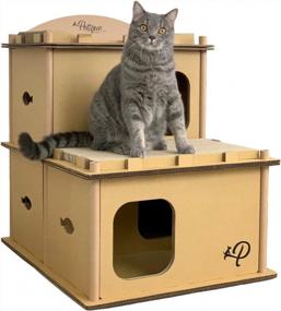 img 4 attached to PETIQUE Cat Villa Cardboard Scratcher Tower, Modern Indoor/Outdoor Cat House Furniture, Planet-Friendly Playground For Cats & Small Dogs