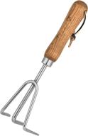 heavy duty ezarc garden hand cultivator - stainless steel with wood handle for weeding & soil loosening logo