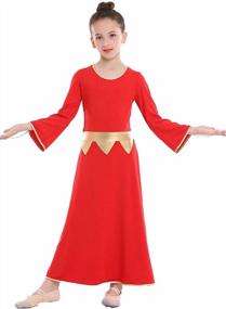 img 3 attached to Girls Gold Metallic Praise Dance Dress - Kids Liturgical Worship Costume With Bells & Bi-Color Lyrical Praisewear
