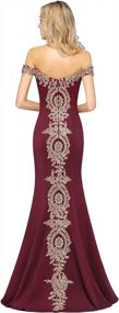 img 3 attached to Off Shoulder Long Gold Lace Applique Mermaid Prom Dress Formal Evening Gowns