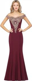 img 4 attached to Off Shoulder Long Gold Lace Applique Mermaid Prom Dress Formal Evening Gowns