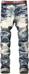 img 3 attached to Men'S Slim Fit Ripped Jeans With Patches, Distressed Denim Pants