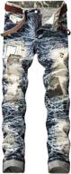 men's slim fit ripped jeans with patches, distressed denim pants логотип