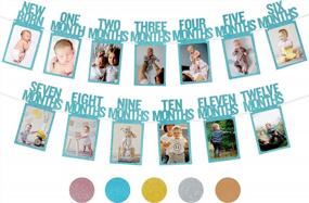 img 4 attached to Blue First Birthday Photo Banner For Boys - PartyHooman Monthly Milestones Garland With Frame, Perfect Decorations For Newborn To 12 Months Celebration, Pre-Strung For Easy Setup