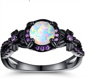 img 4 attached to Women'S White Fire Opal Ring With Created Amethyst And October Birthstone, 18K Black Gold Plated Eternity Band For Wedding, Engagement Or Promise (Size 8)