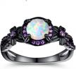 women's white fire opal ring with created amethyst and october birthstone, 18k black gold plated eternity band for wedding, engagement or promise (size 8) logo
