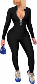 img 4 attached to ECHOINE Sexy Jumpsuits For Women Long Sleeve V Neck Zipper Casual One Piece Rompers Bodycon Outfits