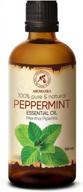 100% pure peppermint essential oil 3.4 fl oz (100ml) - mentha piperita for home fragrance, aromatherapy, body care, diffusers, sauna relaxation & calming logo