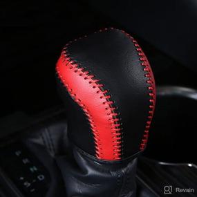 img 4 attached to 🔴 Genuine Leather Gear Shift Knob Cover: XITER Car Protect Accessories for Toyota Camry 2018- 2022 (Black + Red)