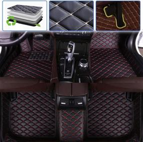 img 4 attached to SureKit Custom Car Floor Mats For Hyundai Genesis 2015-2017 Luxury Leather Waterproof Anti-Skid Full Coverage Liner Front ＆ Rear Mat/Set (Black Red)