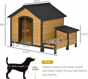 img 2 attached to PawHut Wooden Outdoor Dog House, Cabin-Style Pet House With Feeding Bowls, Asphalt Roof, Storage Box For Dogs Up To 66 Lbs., Natural