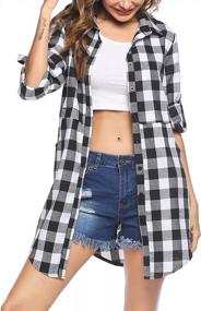 img 2 attached to Hotouch Women'S Flannel Plaid Shirts: Mid-Long Casual Boyfriend Style With Roll Up Long Sleeve Pockets!