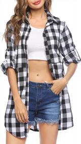 img 4 attached to Hotouch Women'S Flannel Plaid Shirts: Mid-Long Casual Boyfriend Style With Roll Up Long Sleeve Pockets!