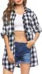 hotouch women's flannel plaid shirts: mid-long casual boyfriend style with roll up long sleeve pockets! logo