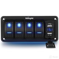 🚗 nilight 4 gang rocker switch panel: waterproof 12v/24v dc with dual usb charger & voltmeter for car trucks boats rvs - night glow stickers, 2 years warranty logo