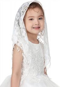 img 2 attached to Beautiful Lace Chapel Veil For Girls' First Communion - Pamor Triangle Mantilla Veils For Catholic Baptism & Latin Mass Church