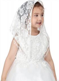 img 4 attached to Beautiful Lace Chapel Veil For Girls' First Communion - Pamor Triangle Mantilla Veils For Catholic Baptism & Latin Mass Church