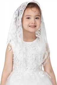 img 3 attached to Beautiful Lace Chapel Veil For Girls' First Communion - Pamor Triangle Mantilla Veils For Catholic Baptism & Latin Mass Church