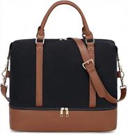 women's carry-on tote weekender bag w/ shoe compartment & trolly handle - bluboon canvas overnight travel duffle bag logo