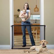 🐾 queenii magic dog gate, pet safety guard gate, portable folding mesh child's safety gates - install anywhere, safety fence for hall doorway (width: 45.14") - black logo