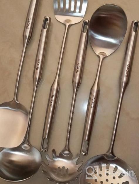 img 1 attached to 7Pc 304 Stainless Steel Kitchen Utensil Set W/ Heat Resistant Wooden Handles & Holder review by Brian Benford