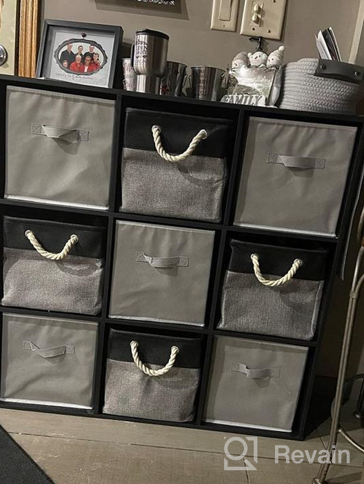 img 1 attached to Set Of 8 11" Cube Storage Bins - Collapsible Fabric Baskets W/ Handles For Closet Organizers & Shelf Boxes (Black) review by Enoch Sahay