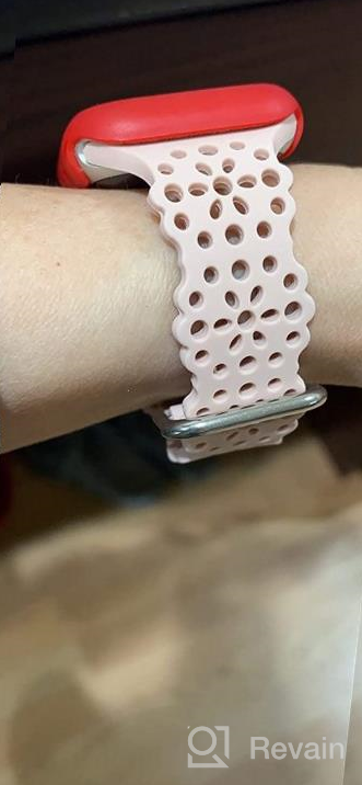 img 1 attached to TOYOUTHS Soft Stretchy Lace Flower Cut-outs Band for Apple Watch Women 41mm 40mm 38mm, Breathable & Waterproof Silicone Lacy Band for iWatch Series 8 7 6 5 4 3 2 1 SE, Pink Sand review by Gregory Abercrombie