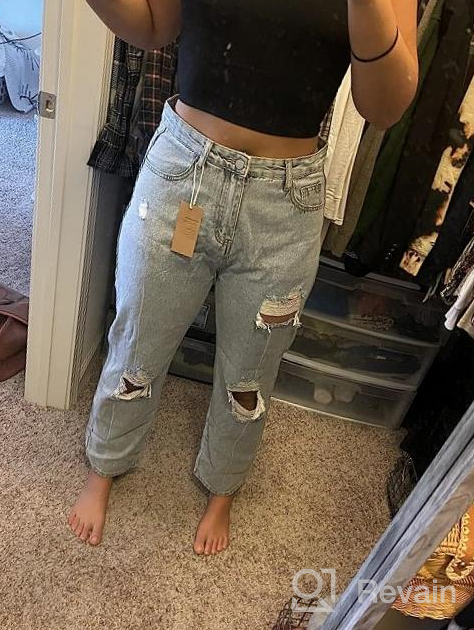 img 1 attached to High Waisted Baggy Mom Jeans With Distressed Wide Legs For Women - Loose Ripped Boyfriend Denim Pants, Genleck Y2K Style review by Melissa Thompson