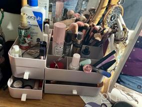 img 8 attached to White Makeup Organizer For Vanity - Cosmetic Storage Box With Drawers, Large Desk Organizer For Lipstick, Brushes, Skincare, Lotions, Perfumes, Eyeshadow & Nail Polish Bathroom Countertops