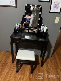 img 8 attached to Get Ready In Style: CHARMAID Lighted Vanity Set With Dimmable Bulbs, Spacious Storage And Cushioned Stool In Coffee